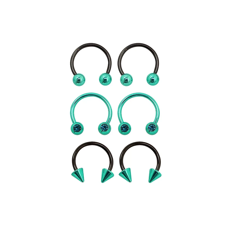 Multi-Pack Teal CZ Horseshoe Rings - 3 Pair