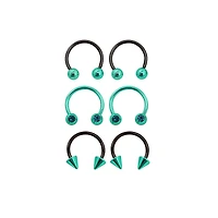 Multi-Pack Teal CZ Horseshoe Rings - 3 Pair
