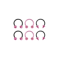 Black and Pink Horseshoe Rings - 3 Pair
