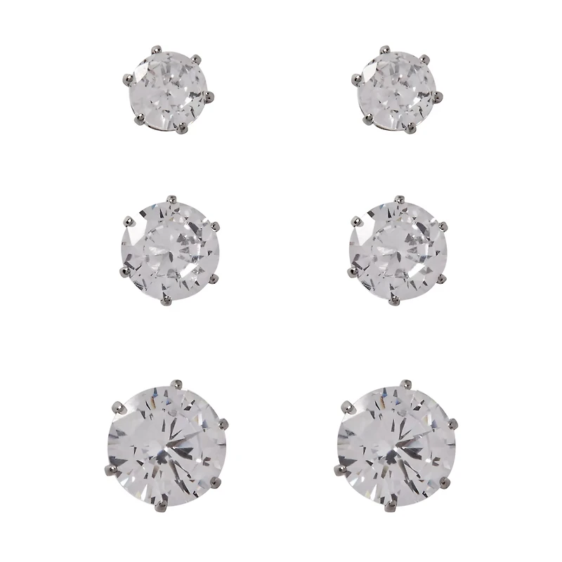 Multi-Pack CZ Stud Earrings 3 Pair - 20 Gauge