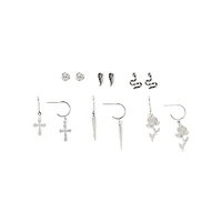 Multi-Pack Silvertone Rose and Snake Earrings - 6 Pair
