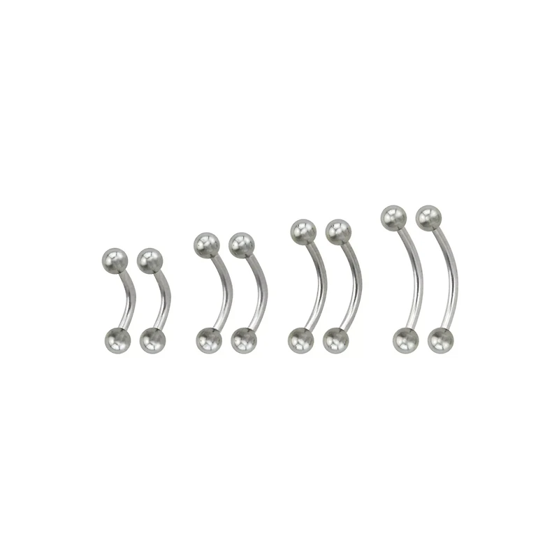 Multi-Pack Silver-Tone Curved Barbells 4 Pair - 16 Gauge