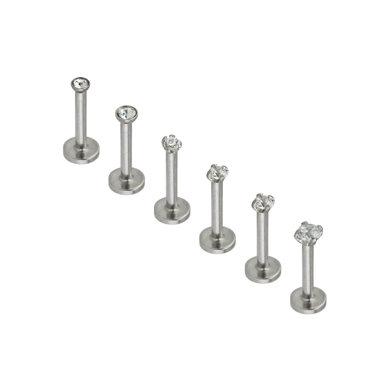 Multi-Pack CZ Labret Lip Rings 6 Pack - 16 Gauge