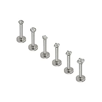 Multi-Pack CZ Labret Lip Rings 6 Pack - 16 Gauge