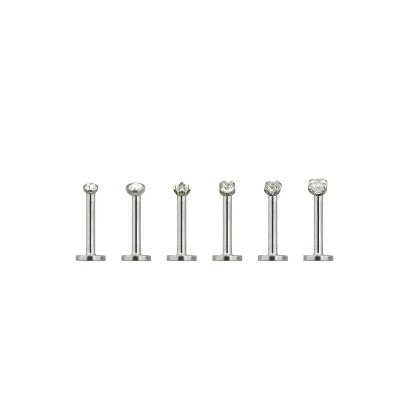 Multi-Pack CZ Labret Lip Rings 6 Pack - 16 Gauge