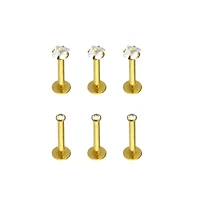 Multi-Pack Goldtone CZ Labret Lip Rings 6 Pack - 16 Gauge