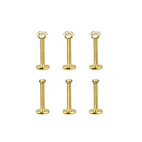Multi-Pack Goldtone CZ Labret Lip Rings 6 Pack - 16 Gauge