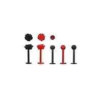 Multi-Pack Black and Red Rose Labret Lip Rings 5 Pack - 16 Gauge