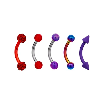 Multi-Pack CZ Colored Curved Barbells 5 Pack - 16 Gauge