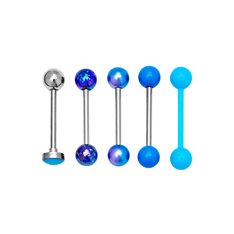 Multi-Pack Blue Glow In The Dark Barbells 5 Pack - 16 Gauge