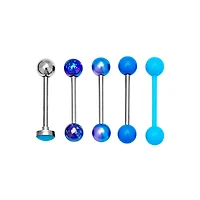 Multi-Pack Blue Glow In The Dark Barbells 5 Pack - 16 Gauge