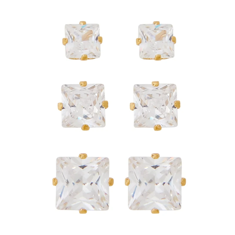 Multi-Pack CZ Square Stud Earrings - 20 Gauge