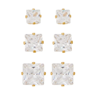 Multi-Pack CZ Square Stud Earrings - 20 Gauge
