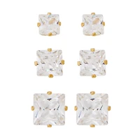 Multi-Pack CZ Square Stud Earrings - 20 Gauge