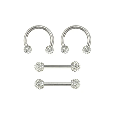 Multi-Pack CZ Nipple Horseshoe Rings and Barbells 2 Pair - 14 Gauge