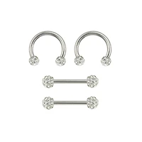 Multi-Pack CZ Nipple Horseshoe Rings and Barbells 2 Pair - 14 Gauge