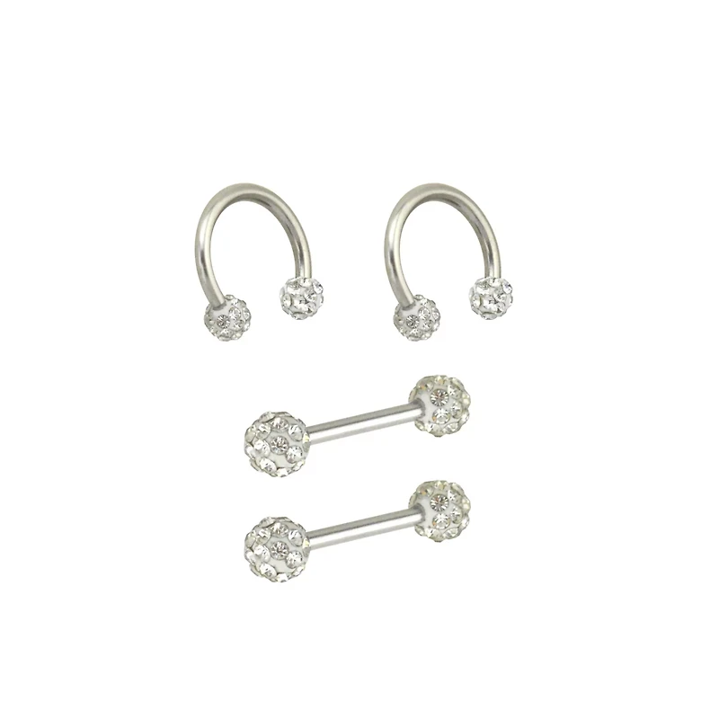 Multi-Pack CZ Nipple Horseshoe Rings and Barbells 2 Pair - 14 Gauge