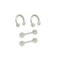 Multi-Pack CZ Nipple Horseshoe Rings and Barbells 2 Pair - 14 Gauge