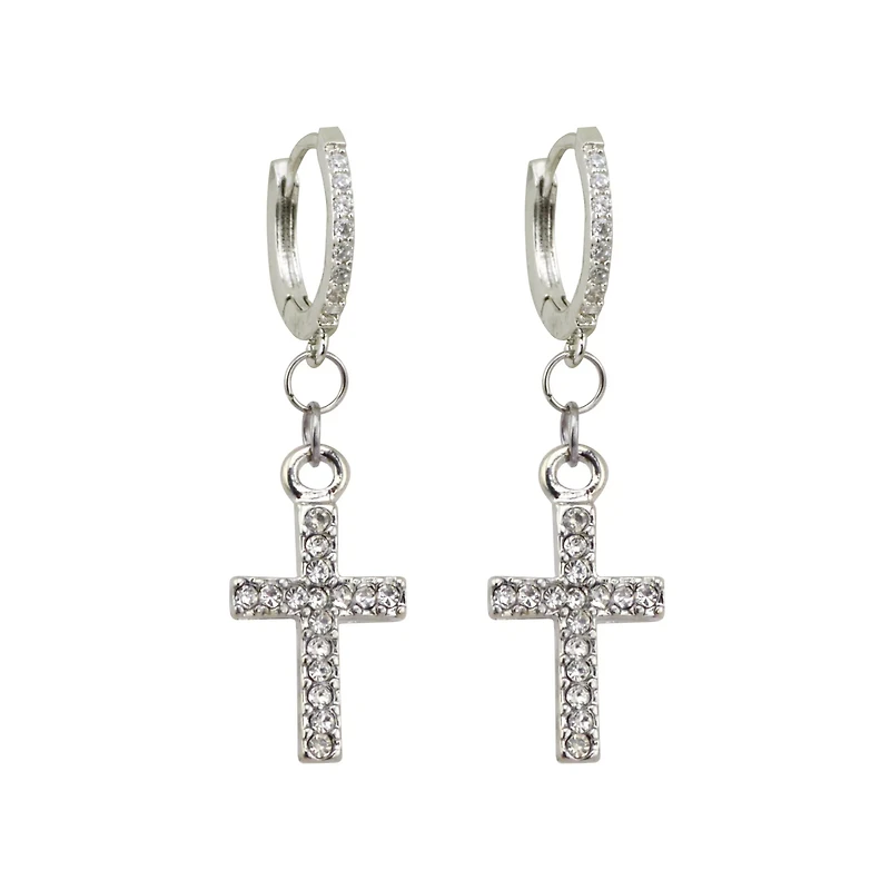 CZ Cross Dangle Earrings