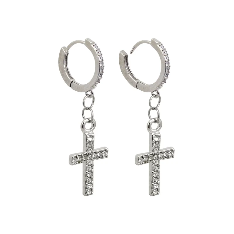 CZ Cross Dangle Earrings