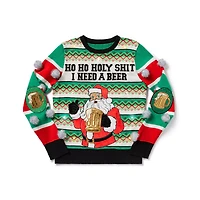 Light-Up Ho Holy Shit I Need a Beer Ugly Christmas Sweater
