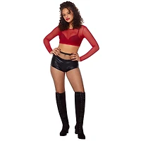 Long Sleeve Red Mesh Crop Top