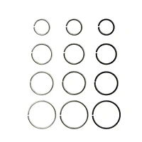 Multi-Pack Black and Silvertone Hoop Nose Rings 12 Pack - 20 Gauge