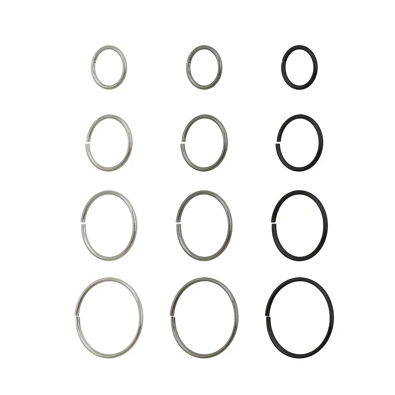 Multi-Pack Black and Silvertone Hoop Nose Rings 12 Pack - 20 Gauge