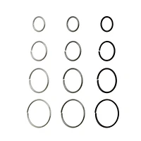Multi-Pack Black and Silvertone Hoop Nose Rings 12 Pack - 20 Gauge