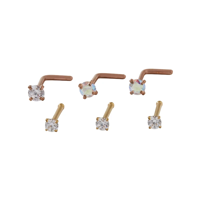 Multi-Pack CZ Star and Moon L Bend Bone Nose Rings 12 Pack – 20 Gauge