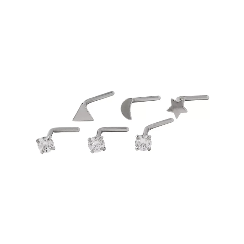 Multi-Pack CZ Star and Moon L Bend Bone Nose Rings 12 Pack – 20 Gauge