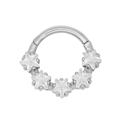 CZ Five Star Hinged Hoop Nose Ring - 16 Gauge