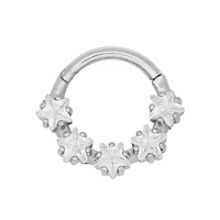 CZ Five Star Hinged Hoop Nose Ring - 16 Gauge