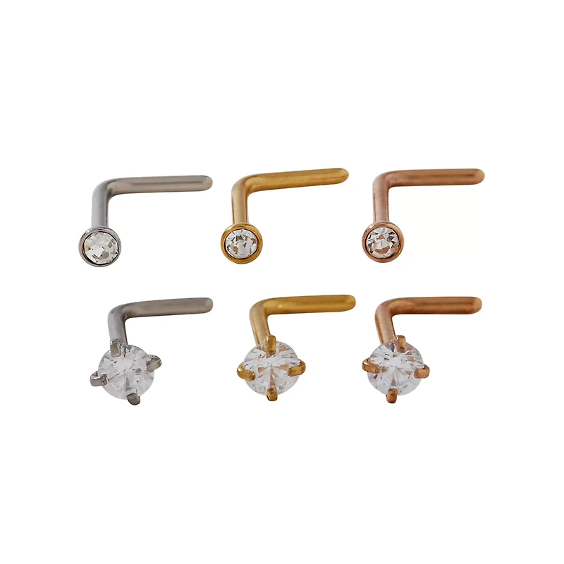 Multi-Pack CZ L-Bend and Screw Nose Rings 12 Pack