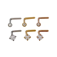 Multi-Pack CZ L-Bend and Screw Nose Rings 12 Pack