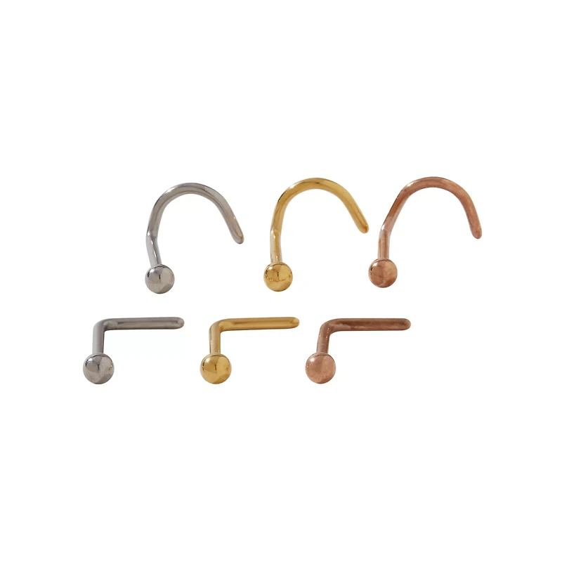 Multi-Pack CZ L-Bend and Screw Nose Rings 12 Pack