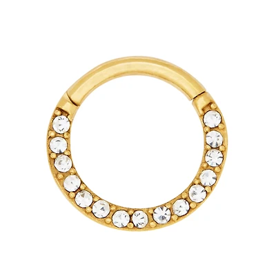 Goldtone CZ Hinged Hoop Nose Ring