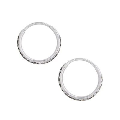 Silvertone CZ Hinge Hoops