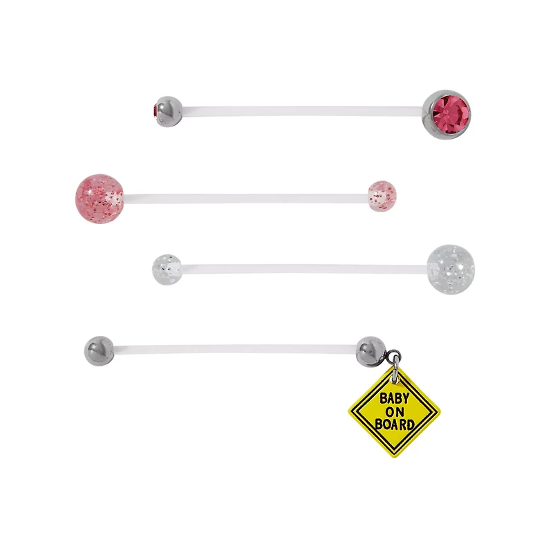 Multi-Pack Pink CZ Baby on Board Barbells 4 Pack – 14 Gauge