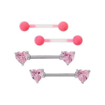 Multi-Pack CZ Pink Heart Nipple Barbells