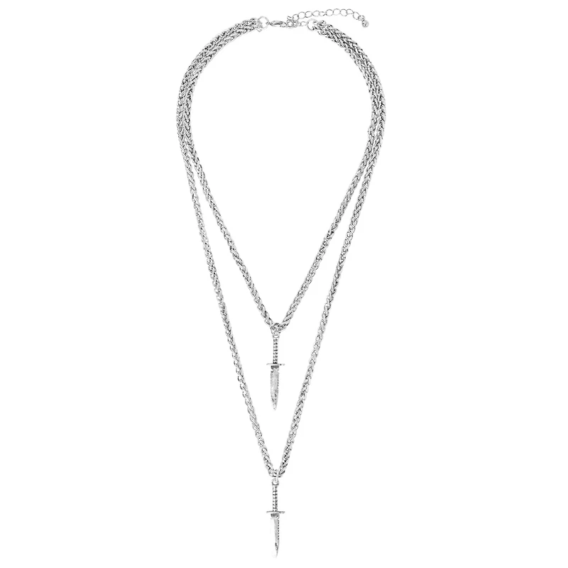 Silvertone Layered Dagger Necklace