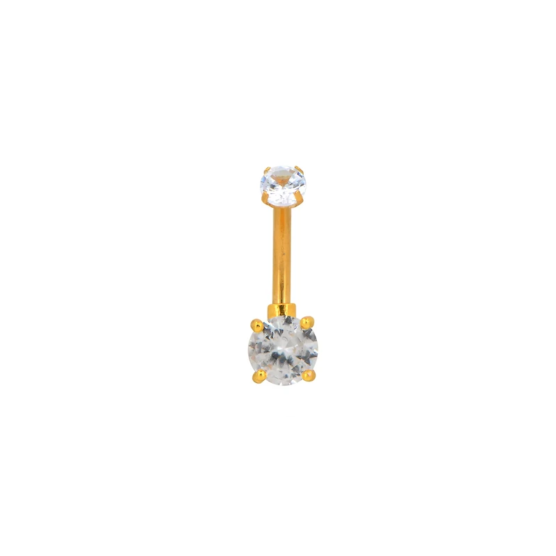 Double CZ Gem Gold-Plated Belly Ring - 14 Gauge