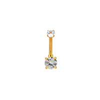 Double CZ Gem Gold-Plated Belly Ring - 14 Gauge