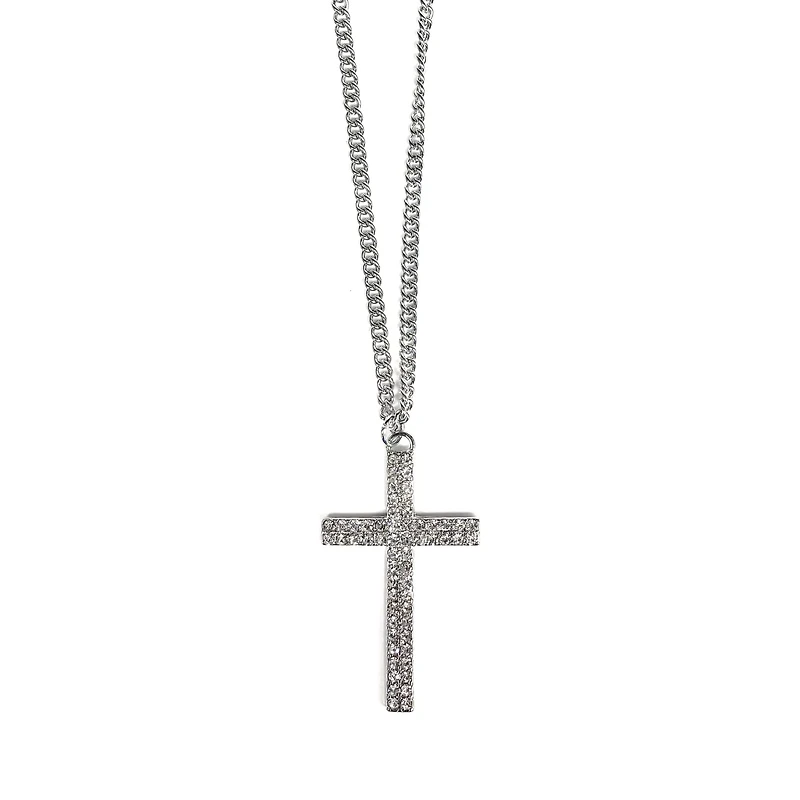Silvertone Cross Curb Chain Necklace