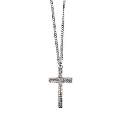 Silvertone Cross Curb Chain Necklace