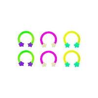 Multi-Pack Star Glow In The Dark Horseshoe Rings 3 Pair - 16 Gauge