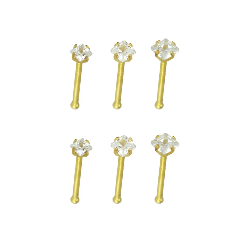Multi-Pack Goldtone CZ Bone Nose Rings 6 Pack - 20 Gauge