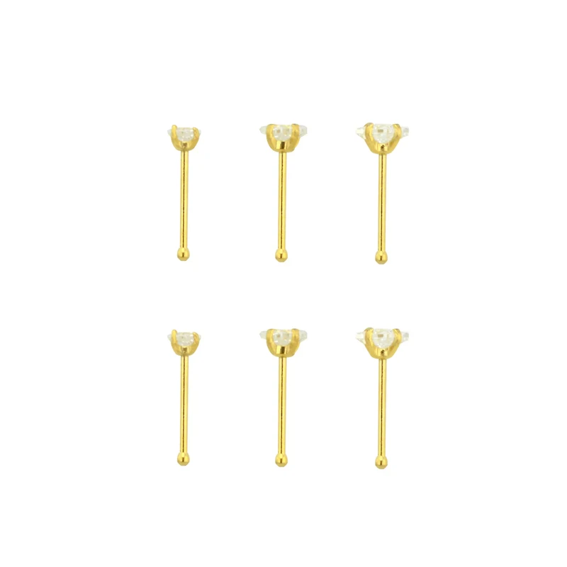 Multi-Pack Goldtone CZ Bone Nose Rings 6 Pack - 20 Gauge