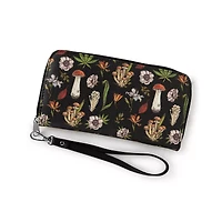 Mushroom and Leaf Print Zip Wallet