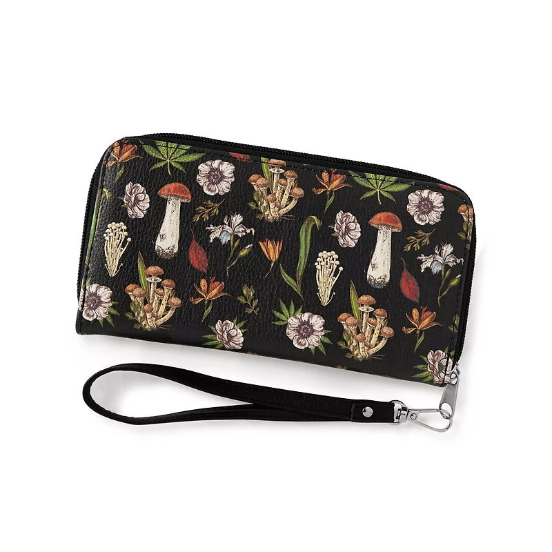 Mushroom and Leaf Print Zip Wallet